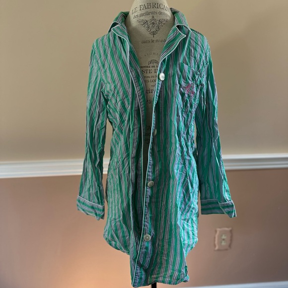 Ralph Lauren Green Striped Button-Up Shirt - Picture 2 of 4
